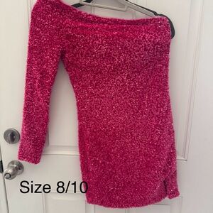 Pink Off-Shoulder Sequin Dress